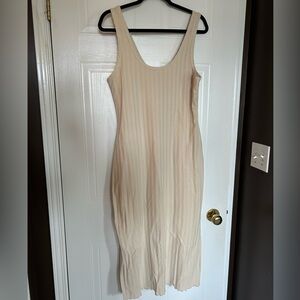 American Eagle Aerie Sleeveless Ribbed Cream Bodycon Dress